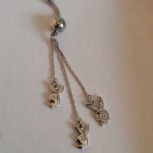 Playful Silver Bunny Charm Dangle Belly Ring "Playboy"